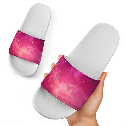 Purple Nebula Cloud Galaxy Space Print White Slide Sandals