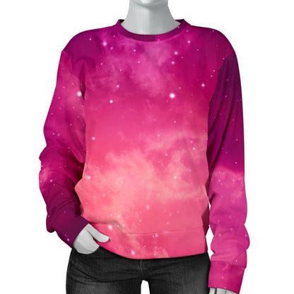 Purple Nebula Cloud Galaxy Space Print Women's Crewneck Sweatshirt GearFrost