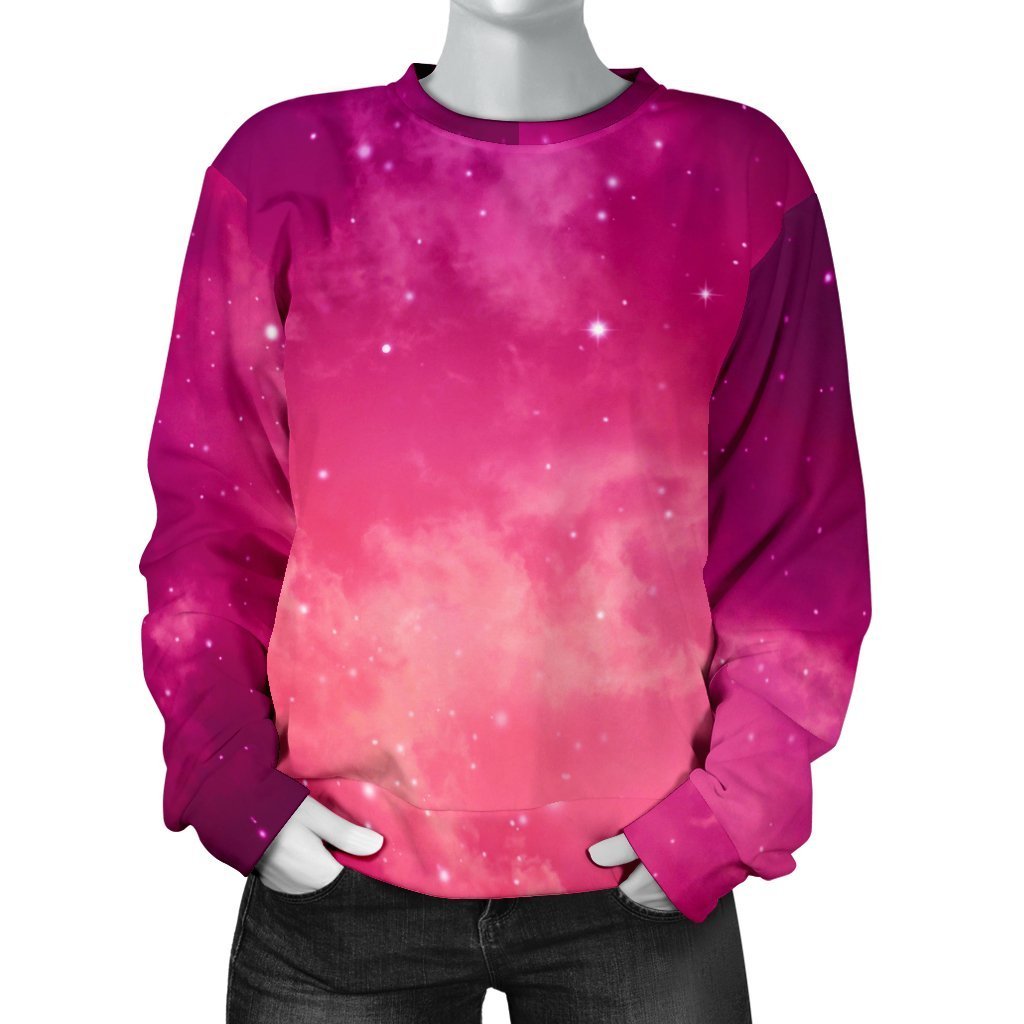 Purple Nebula Cloud Galaxy Space Print Women's Crewneck Sweatshirt GearFrost