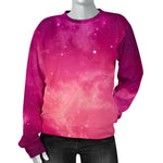 Purple Nebula Cloud Galaxy Space Print Women's Crewneck Sweatshirt GearFrost