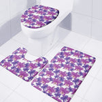 Purple Orchid Flower Pattern Print 3 Piece Bath Mat Set