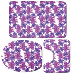 Purple Orchid Flower Pattern Print 3 Piece Bath Mat Set