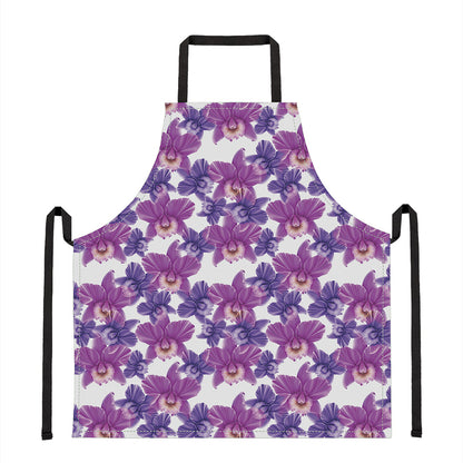 Purple Orchid Flower Pattern Print Apron