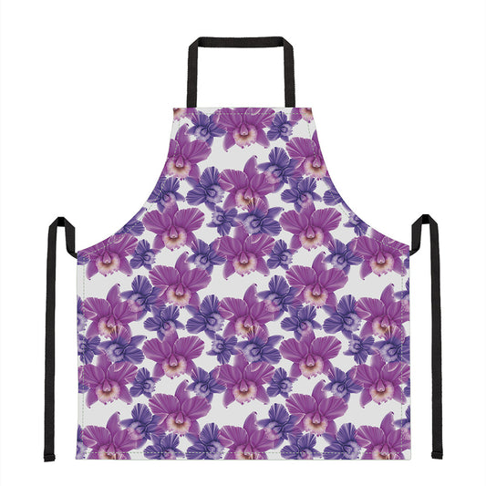 Purple Orchid Flower Pattern Print Apron