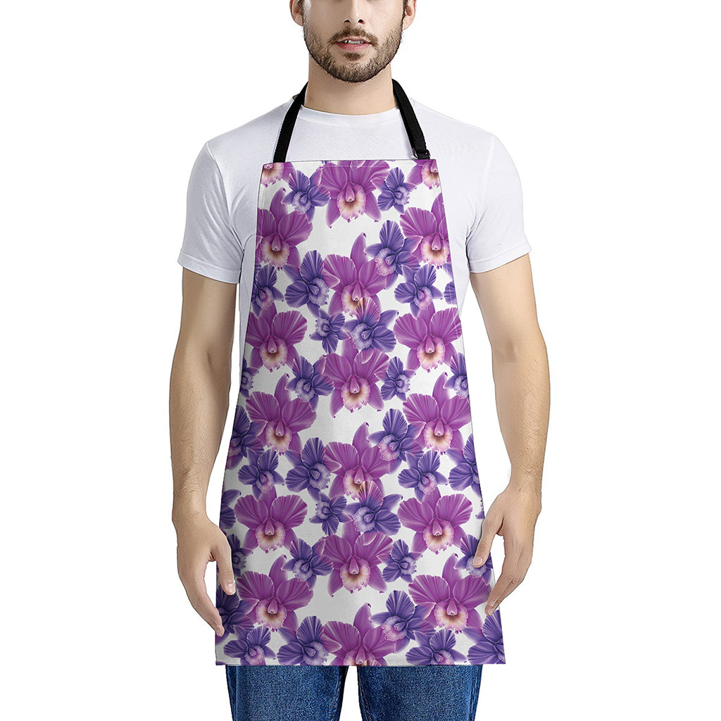 Purple Orchid Flower Pattern Print Apron