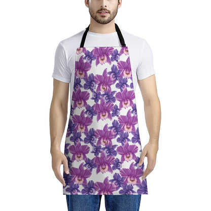 Purple Orchid Flower Pattern Print Apron