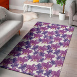 Purple Orchid Flower Pattern Print Area Rug
