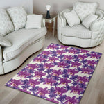 Purple Orchid Flower Pattern Print Area Rug