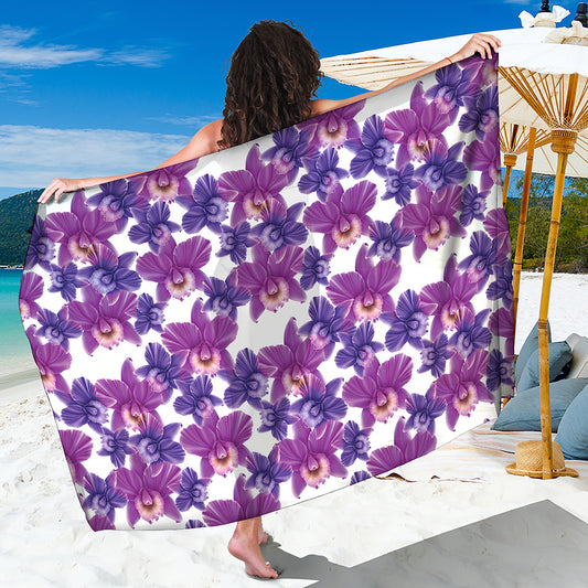 Purple Orchid Flower Pattern Print Beach Sarong Wrap