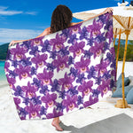Purple Orchid Flower Pattern Print Beach Sarong Wrap