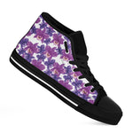 Purple Orchid Flower Pattern Print Black High Top Shoes