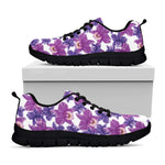 Purple Orchid Flower Pattern Print Black Sneakers
