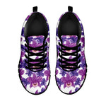 Purple Orchid Flower Pattern Print Black Sneakers