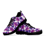 Purple Orchid Flower Pattern Print Black Sneakers