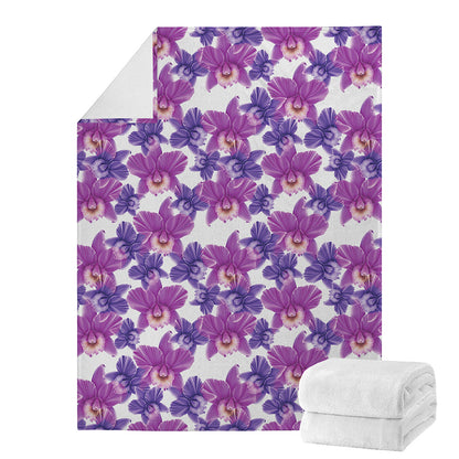 Purple Orchid Flower Pattern Print Blanket