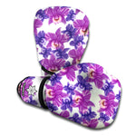 Purple Orchid Flower Pattern Print Boxing Gloves