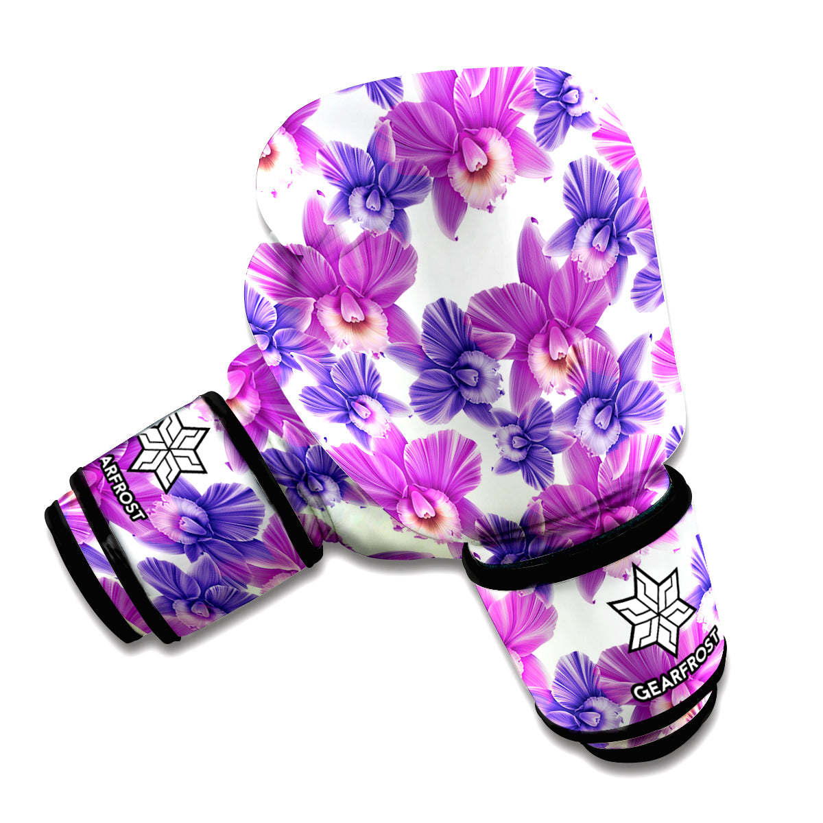Purple Orchid Flower Pattern Print Boxing Gloves