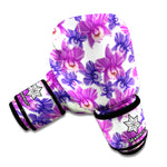 Purple Orchid Flower Pattern Print Boxing Gloves