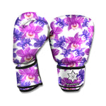 Purple Orchid Flower Pattern Print Boxing Gloves