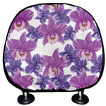 Purple Orchid Flower Pattern Print Car Headrest Covers