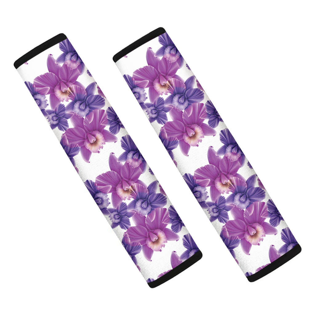 Purple Orchid Flower Pattern Print Car Seat Belt Covers