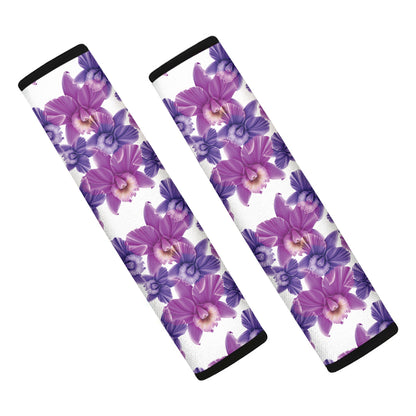 Purple Orchid Flower Pattern Print Car Seat Belt Covers