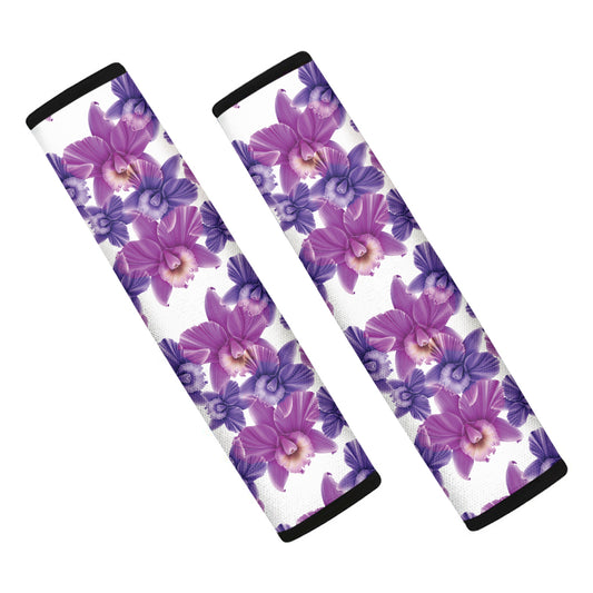 Purple Orchid Flower Pattern Print Car Seat Belt Covers