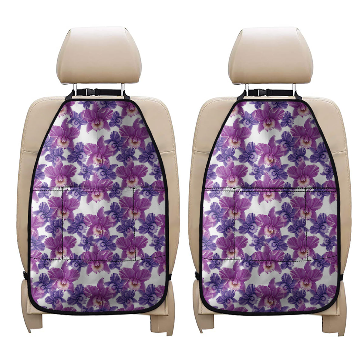 Purple Orchid Flower Pattern Print Car Seat Organizers
