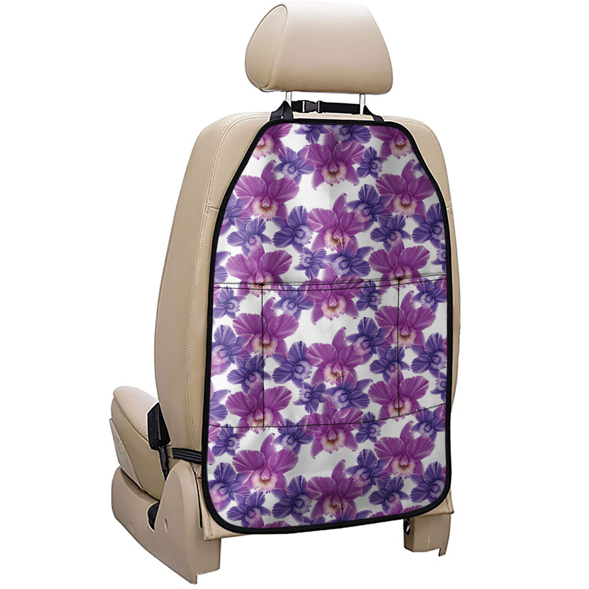 Purple Orchid Flower Pattern Print Car Seat Organizers