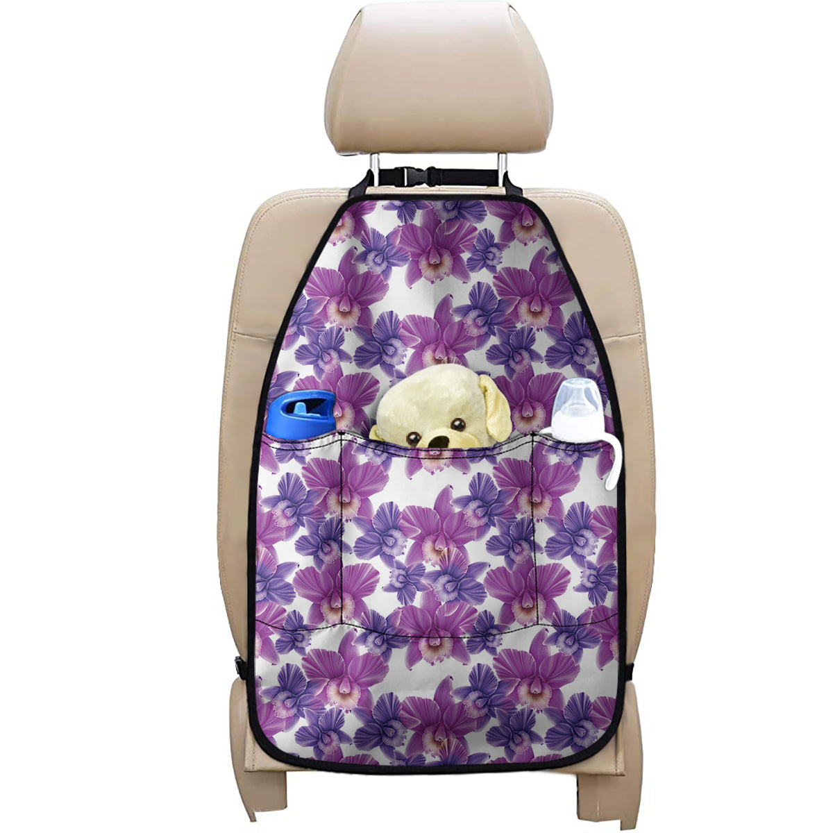 Purple Orchid Flower Pattern Print Car Seat Organizers