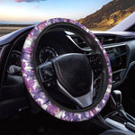 Purple Orchid Flower Pattern Print Car Steering Wheel Cover