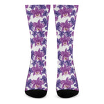 Purple Orchid Flower Pattern Print Crew Socks