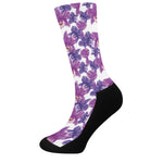 Purple Orchid Flower Pattern Print Crew Socks
