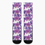 Purple Orchid Flower Pattern Print Crew Socks