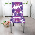 Purple Orchid Flower Pattern Print Dining Chair Slipcover