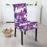 Purple Orchid Flower Pattern Print Dining Chair Slipcover
