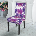 Purple Orchid Flower Pattern Print Dining Chair Slipcover