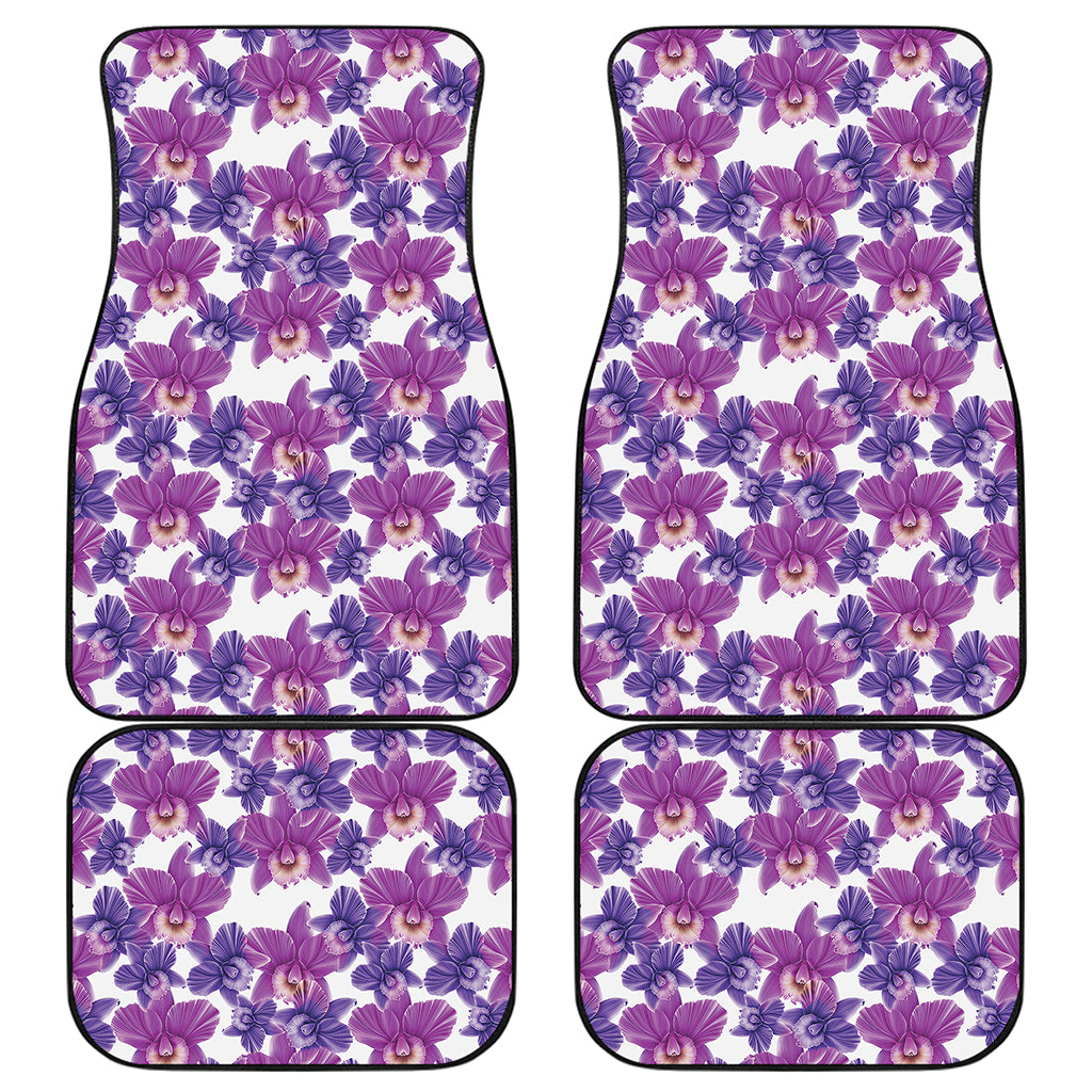 Purple Orchid Flower Pattern Print Front and Back Car Floor Mats