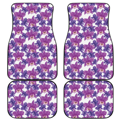 Purple Orchid Flower Pattern Print Front and Back Car Floor Mats