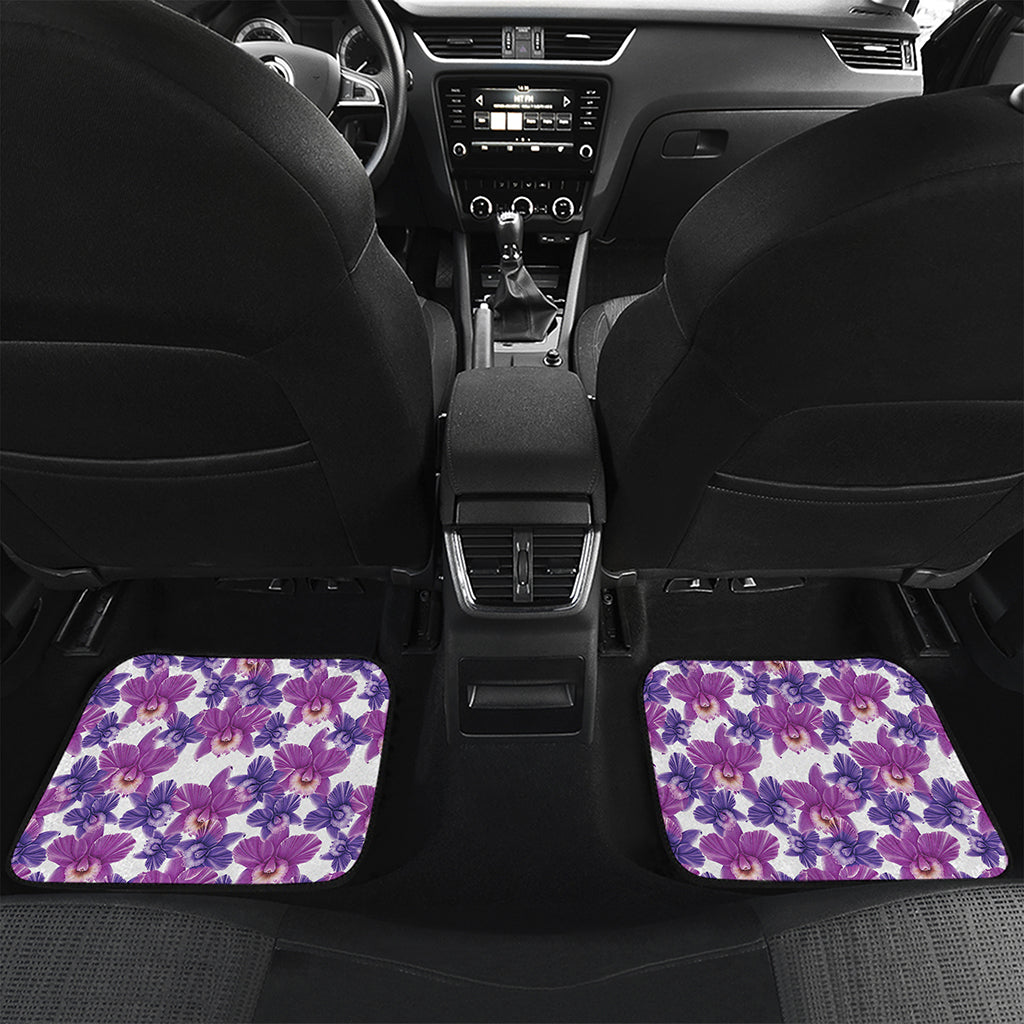 Purple Orchid Flower Pattern Print Front and Back Car Floor Mats