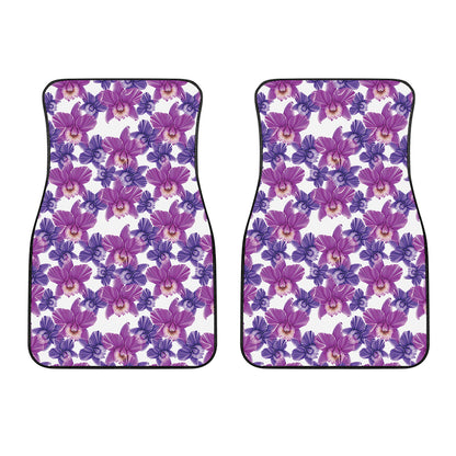 Purple Orchid Flower Pattern Print Front Car Floor Mats