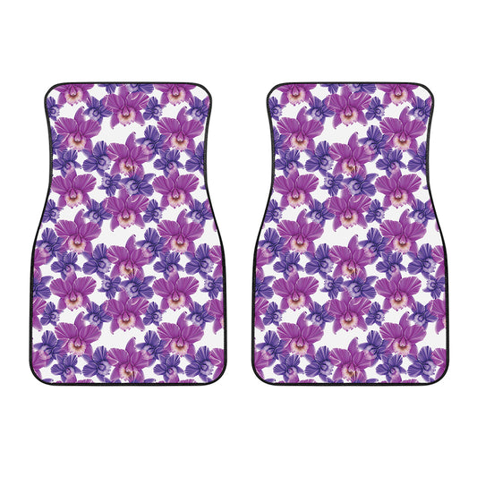 Purple Orchid Flower Pattern Print Front Car Floor Mats