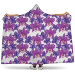 Purple Orchid Flower Pattern Print Hooded Blanket