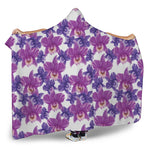 Purple Orchid Flower Pattern Print Hooded Blanket