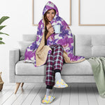 Purple Orchid Flower Pattern Print Hooded Blanket