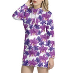 Purple Orchid Flower Pattern Print Hoodie Dress