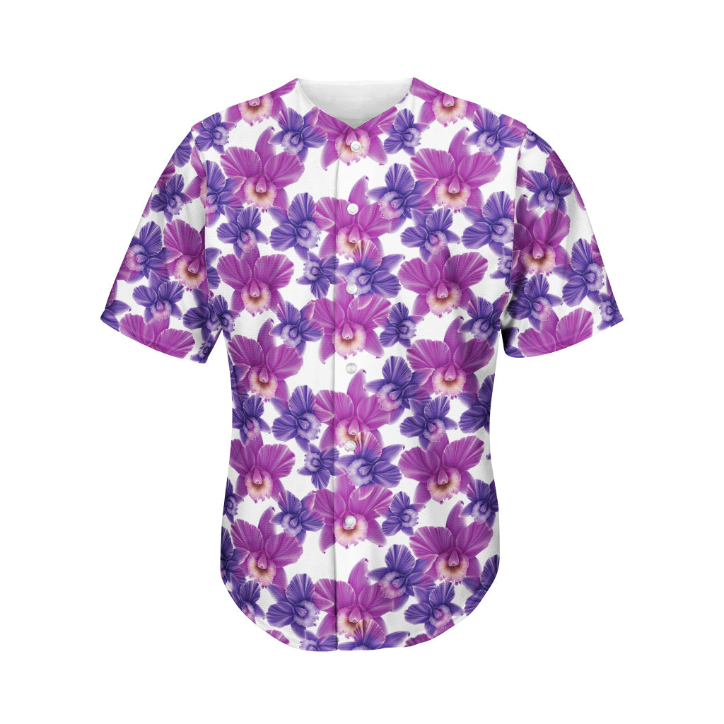Purple Orchid Flower Pattern Print Men's Baseball Jersey