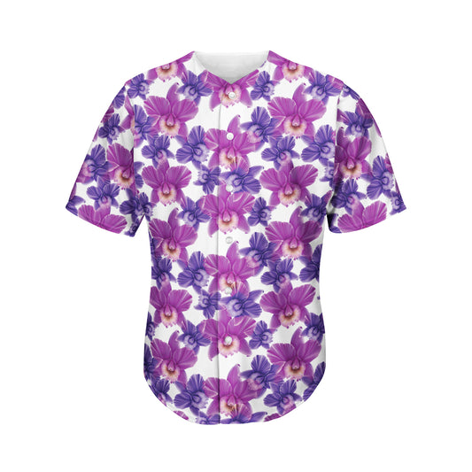 Purple Orchid Flower Pattern Print Men's Baseball Jersey