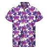 Purple Orchid Flower Pattern Print Men's Short Sleeve Shirt