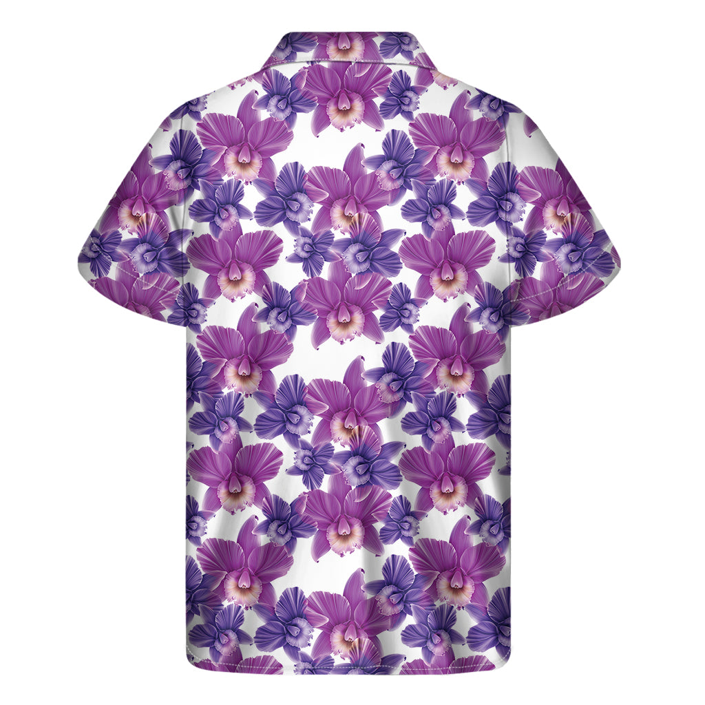Purple Orchid Flower Pattern Print Men's Short Sleeve Shirt